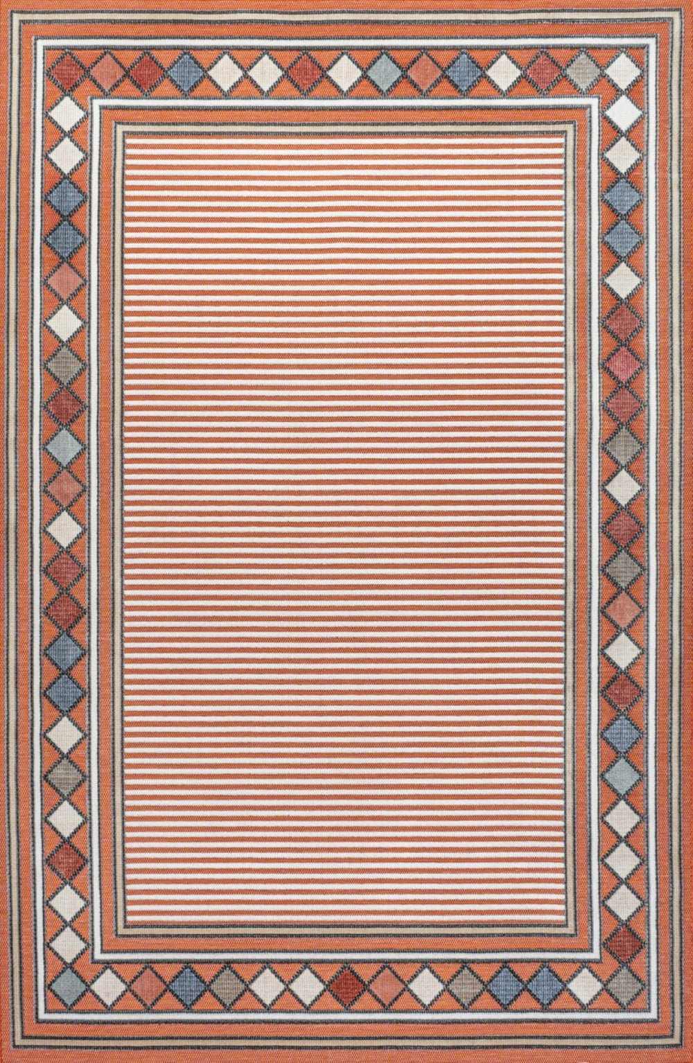 HomeRoots 8' X 10' Orange and Ivory Geometric Rug – Versatile Indoor/Outdoor Design for Modern Living Spaces 703376