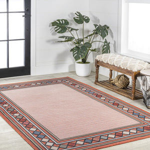 HomeRoots 8' X 10' Orange and Ivory Geometric Rug – Versatile Indoor/Outdoor Design for Modern Living Spaces 703376