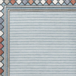 HomeRoots 5' Blue and Ivory Geometric Area Rug - Stylish Indoor/Outdoor Comfort for High-Traffic Spaces 703380