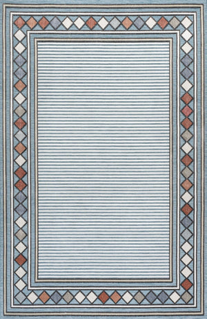 HomeRoots 5' Blue and Ivory Geometric Area Rug - Stylish Indoor/Outdoor Comfort for High-Traffic Spaces 703380