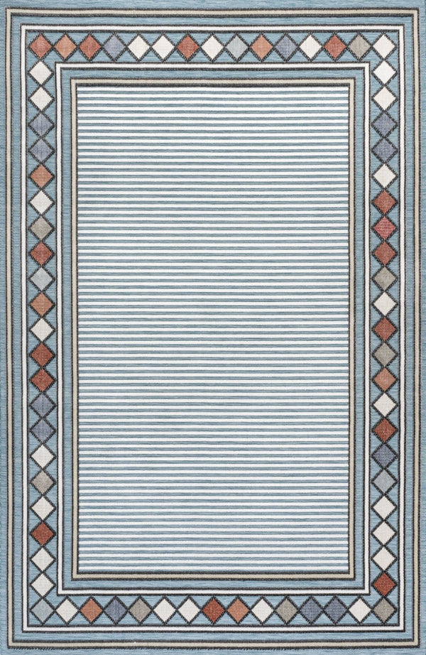 HomeRoots 5' Blue and Ivory Geometric Area Rug - Stylish Indoor/Outdoor Comfort for High-Traffic Spaces 703380