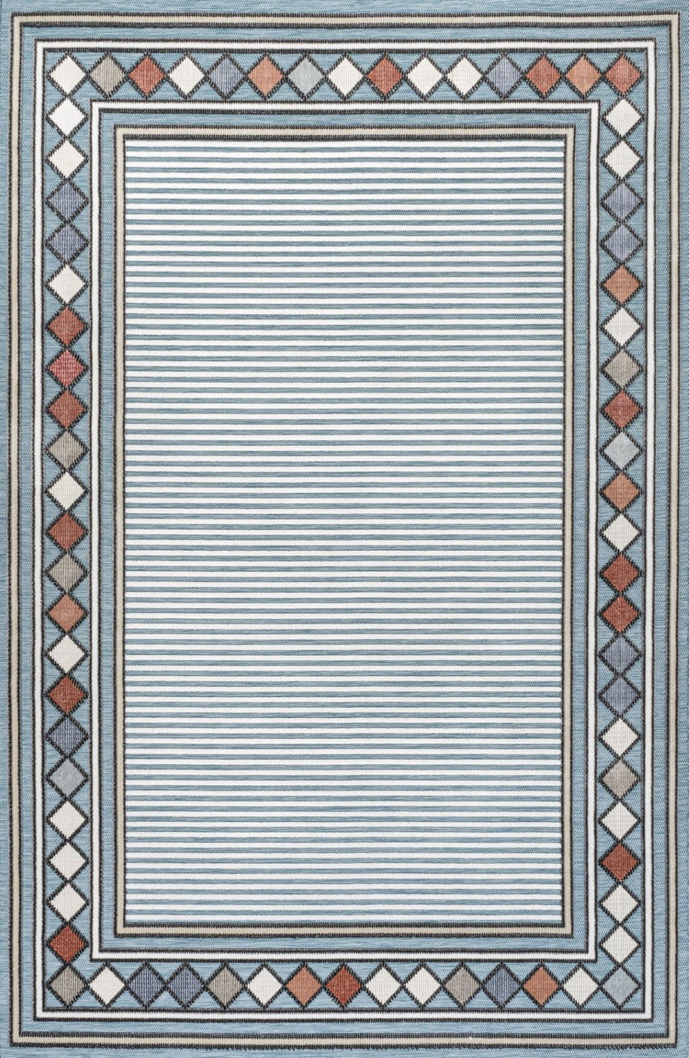 HomeRoots 5' Blue and Ivory Geometric Area Rug - Stylish Indoor/Outdoor Comfort for High-Traffic Spaces 703380