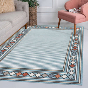 HomeRoots 5' Blue and Ivory Geometric Area Rug - Stylish Indoor/Outdoor Comfort for High-Traffic Spaces 703380