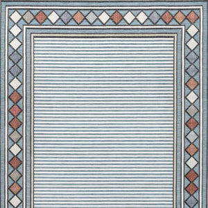 HomeRoots 8' X 10' Blue and Ivory Geometric Area Rug - Stylish Indoor/Outdoor Design, Durable, Low Maintenance 703381