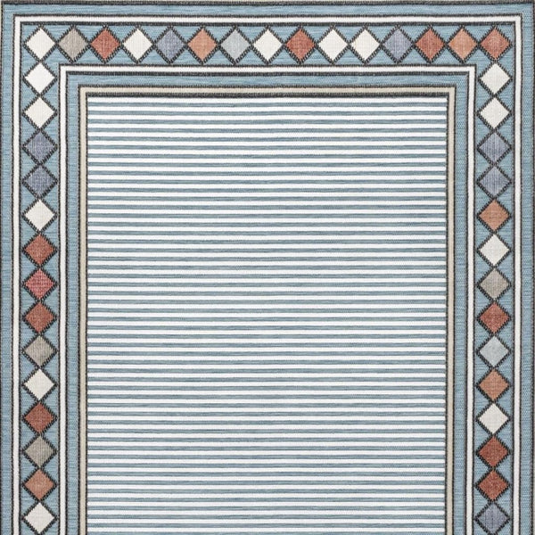 HomeRoots 8' X 10' Blue and Ivory Geometric Area Rug - Stylish Indoor/Outdoor Design, Durable, Low Maintenance 703381