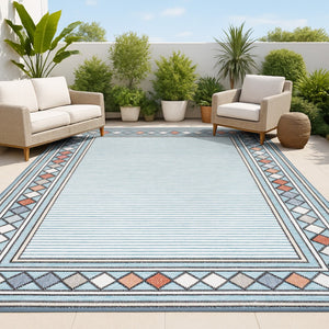 HomeRoots 8' X 10' Blue and Ivory Geometric Area Rug - Stylish Indoor/Outdoor Design, Durable, Low Maintenance 703381