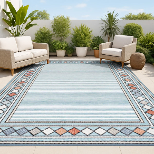 HomeRoots 8' X 10' Blue and Ivory Geometric Area Rug - Stylish Indoor/Outdoor Design, Durable, Low Maintenance 703381