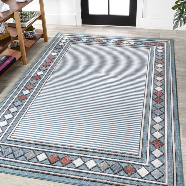 HomeRoots 8' X 10' Blue and Ivory Geometric Area Rug - Stylish Indoor/Outdoor Design, Durable, Low Maintenance 703381