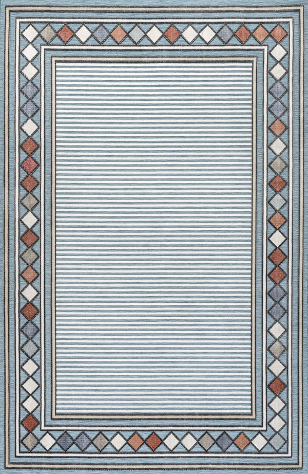 HomeRoots 8' X 10' Blue and Ivory Geometric Area Rug - Stylish Indoor/Outdoor Design, Durable, Low Maintenance 703381