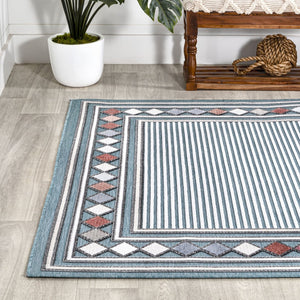 HomeRoots 8' X 10' Blue and Ivory Geometric Area Rug - Stylish Indoor/Outdoor Design, Durable, Low Maintenance 703381