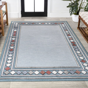 HomeRoots 8' X 10' Blue and Ivory Geometric Area Rug - Stylish Indoor/Outdoor Design, Durable, Low Maintenance 703381