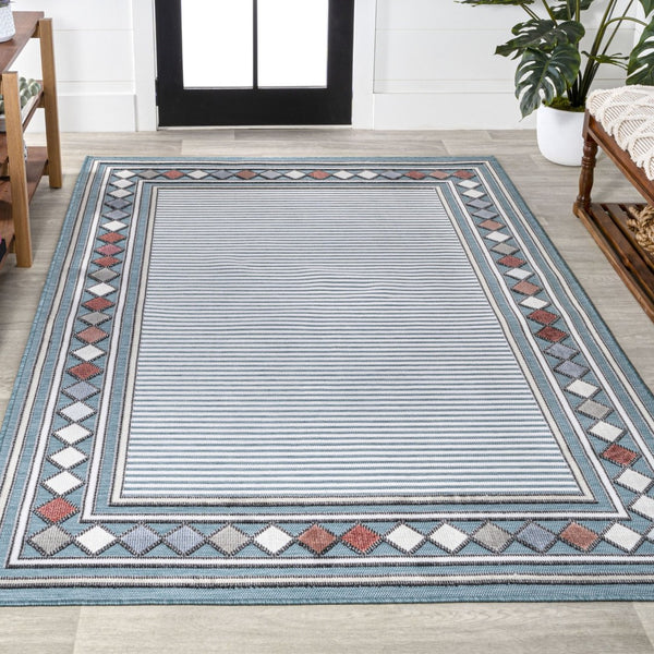 HomeRoots 8' X 10' Blue and Ivory Geometric Area Rug - Stylish Indoor/Outdoor Design, Durable, Low Maintenance 703381