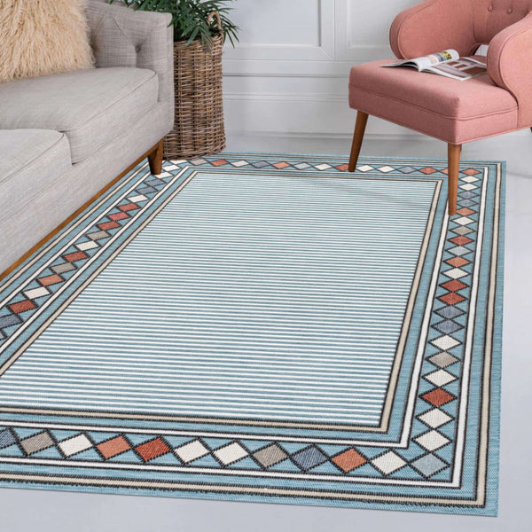 HomeRoots 8' X 10' Blue and Ivory Geometric Area Rug - Stylish Indoor/Outdoor Design, Durable, Low Maintenance 703381