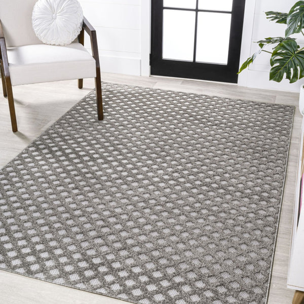 HomeRoots 8' X 10' Dark Gray & Ivory Trellis Area Rug – Stylish, All-Weather Durable for Indoor & Outdoor Use! 703385