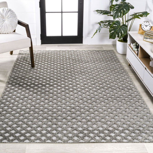 HomeRoots 8' X 10' Dark Gray & Ivory Trellis Area Rug – Stylish, All-Weather Durable for Indoor & Outdoor Use! 703385