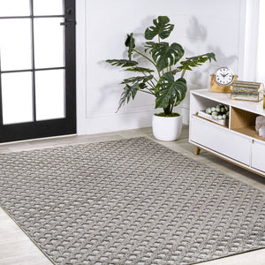 HomeRoots 8' X 10' Dark Gray & Ivory Trellis Area Rug – Stylish, All-Weather Durable for Indoor & Outdoor Use! 703385