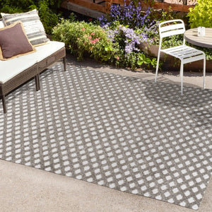HomeRoots 8' X 10' Dark Gray & Ivory Trellis Area Rug – Stylish, All-Weather Durable for Indoor & Outdoor Use! 703385