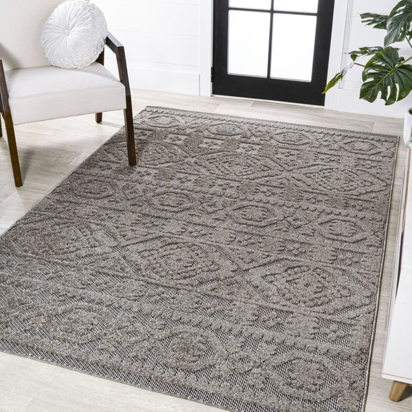 HomeRoots 8' X 10' Dark Gray and Ivory Moroccan Area Rug - Stylish Indoor/Outdoor Accent for Any Space 703389