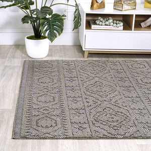 HomeRoots 8' X 10' Dark Gray and Ivory Moroccan Area Rug - Stylish Indoor/Outdoor Accent for Any Space 703389