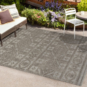 HomeRoots 8' X 10' Dark Gray and Ivory Moroccan Area Rug - Stylish Indoor/Outdoor Accent for Any Space 703389