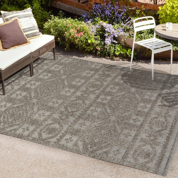 HomeRoots 8' X 10' Dark Gray and Ivory Moroccan Area Rug - Stylish Indoor/Outdoor Accent for Any Space 703389