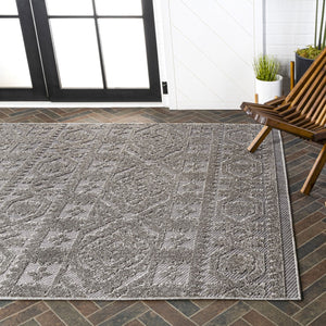 HomeRoots 8' X 10' Dark Gray and Ivory Moroccan Area Rug - Stylish Indoor/Outdoor Accent for Any Space 703389