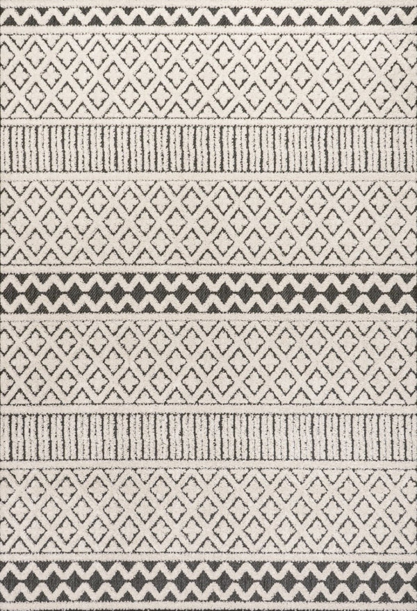 HomeRoots 5' Cream and Black Trellis Area Rug - Stylish Indoor/Outdoor Mat for Easy Care and Durability 703395