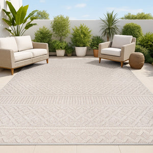 HomeRoots 5' Trellis Indoor Outdoor Area Rug in Beige & Gray - Stylish, Durable, and Easy to Clean for Any Space 703398