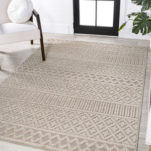 HomeRoots 5' Trellis Indoor Outdoor Area Rug in Beige & Gray - Stylish, Durable, and Easy to Clean for Any Space 703398