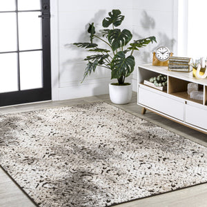 HomeRoots 5' Abstract Area Rug in Cream Beige & Dark Gray - Stylish Indoor/Outdoor Design for Modern Spaces 703401