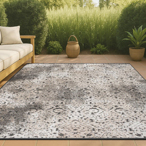 HomeRoots 8' X 10' Cream Beige and Dark Gray Abstract Area Rug - Stylish, Durable, Indoor/Outdoor Versatile Design 703402