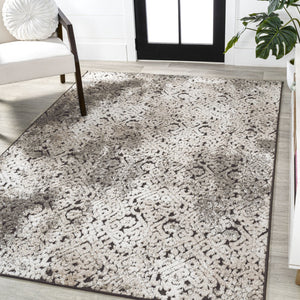 HomeRoots 8' X 10' Cream Beige and Dark Gray Abstract Area Rug - Stylish, Durable, Indoor/Outdoor Versatile Design 703402