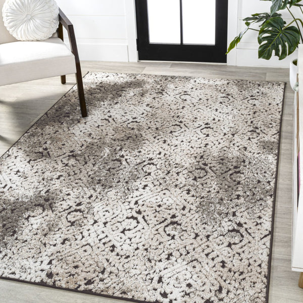 HomeRoots 8' X 10' Cream Beige and Dark Gray Abstract Area Rug - Stylish, Durable, Indoor/Outdoor Versatile Design 703402