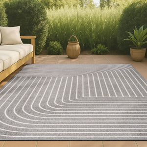 HomeRoots 8' Gray and Ivory Striped Indoor Outdoor Area Rug - Coastal Style, Durable, Low Maintenance, Versatile Design 703411