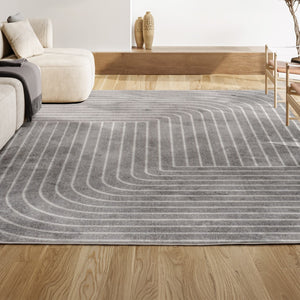 HomeRoots 8' Gray and Ivory Striped Indoor Outdoor Area Rug - Coastal Style, Durable, Low Maintenance, Versatile Design 703411
