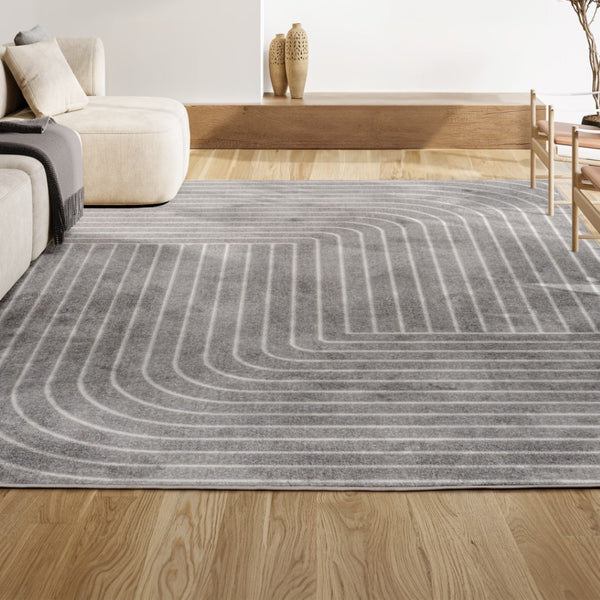 HomeRoots 8' Gray and Ivory Striped Indoor Outdoor Area Rug - Coastal Style, Durable, Low Maintenance, Versatile Design 703411