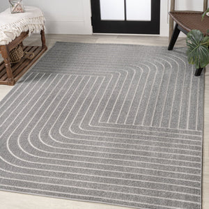 HomeRoots 8' Gray and Ivory Striped Indoor Outdoor Area Rug - Coastal Style, Durable, Low Maintenance, Versatile Design 703411