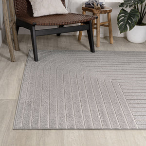 HomeRoots 8' Gray and Ivory Striped Indoor Outdoor Area Rug - Coastal Style, Durable, Low Maintenance, Versatile Design 703411