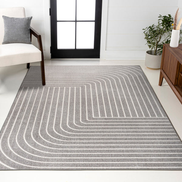 HomeRoots 8' Gray and Ivory Striped Indoor Outdoor Area Rug - Coastal Style, Durable, Low Maintenance, Versatile Design 703411
