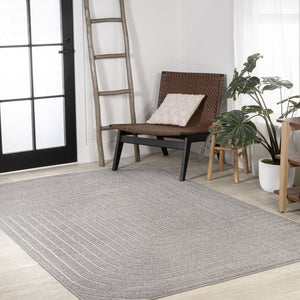 HomeRoots 8' Gray and Ivory Striped Indoor Outdoor Area Rug - Coastal Style, Durable, Low Maintenance, Versatile Design 703411
