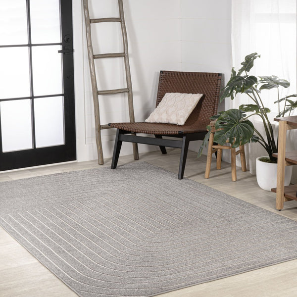 HomeRoots 8' Gray and Ivory Striped Indoor Outdoor Area Rug - Coastal Style, Durable, Low Maintenance, Versatile Design 703411