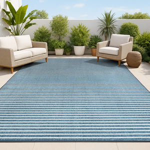 HomeRoots 8' X 10' Navy Blue Striped Area Rug - Stylish Indoor/Outdoor Accent for Coastal Elegance & Durability 703412