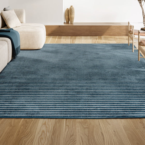 HomeRoots 8' X 10' Navy Blue Striped Area Rug - Stylish Indoor/Outdoor Accent for Coastal Elegance & Durability 703412