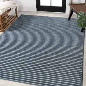 HomeRoots 8' X 10' Navy Blue Striped Area Rug - Stylish Indoor/Outdoor Accent for Coastal Elegance & Durability 703412