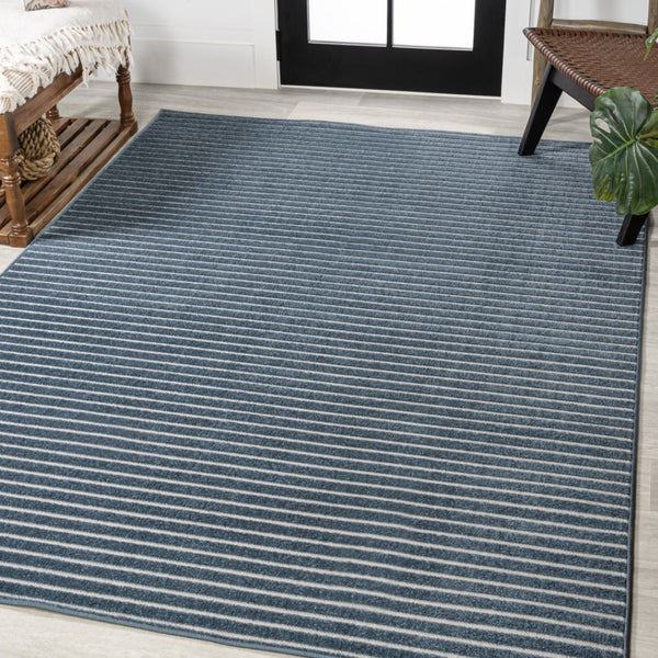 HomeRoots 8' X 10' Navy Blue Striped Area Rug - Stylish Indoor/Outdoor Accent for Coastal Elegance & Durability 703412