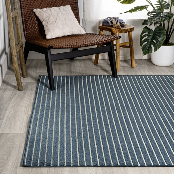HomeRoots 8' X 10' Navy Blue Striped Area Rug - Stylish Indoor/Outdoor Accent for Coastal Elegance & Durability 703412