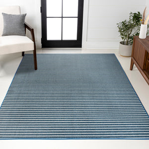 HomeRoots 8' X 10' Navy Blue Striped Area Rug - Stylish Indoor/Outdoor Accent for Coastal Elegance & Durability 703412