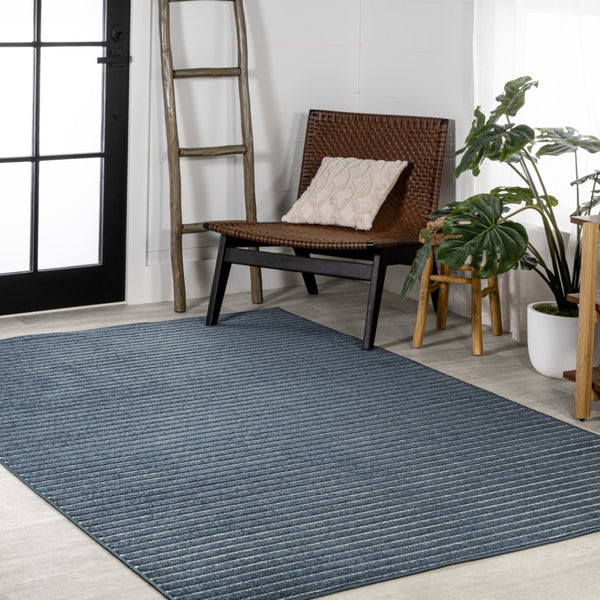 HomeRoots 8' X 10' Navy Blue Striped Area Rug - Stylish Indoor/Outdoor Accent for Coastal Elegance & Durability 703412