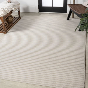 HomeRoots 8' X 10' Striped Ivory and Cream Area Rug - Elegant Indoor/Outdoor Style with Durable Performance 703413