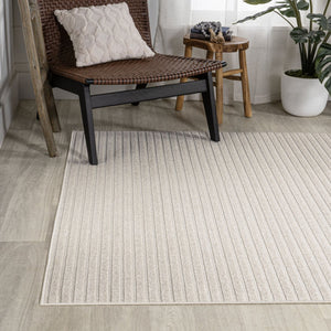 HomeRoots 8' X 10' Striped Ivory and Cream Area Rug - Elegant Indoor/Outdoor Style with Durable Performance 703413